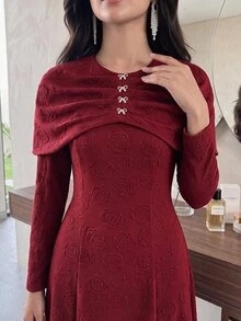 Feyla Gaun Panjang Kasual Pesta Warna Polos untuk Wanita - Burgundy - View 5
