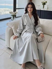 Feyla Women's Solid Color Casual Party Long Dress Commuter , Fall Women Fall - Grey - View 2