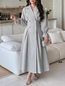 Feyla Women's Solid Color Casual Party Long Dress Commuter , Fall Women Fall - Grey - View 1