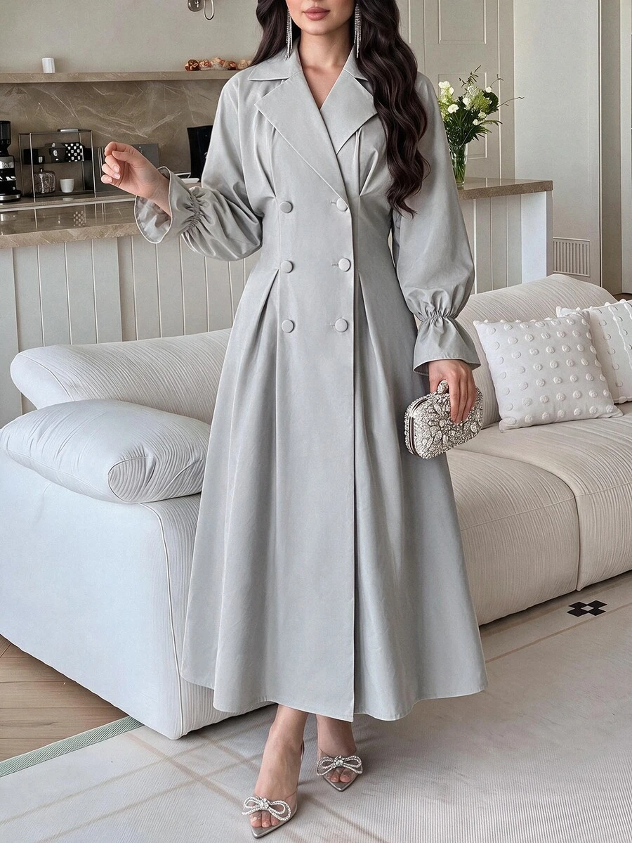 Feyla Women's Solid Color Casual Party Long Dress Commuter , Fall Women Fall - Grey - View 1