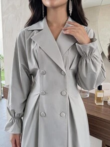 Feyla Women's Solid Color Casual Party Long Dress Commuter , Fall Women Fall - Grey - View 4