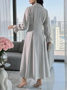 Feyla Women's Solid Color Casual Party Long Dress Commuter , Fall Women Fall - Grey - View 5
