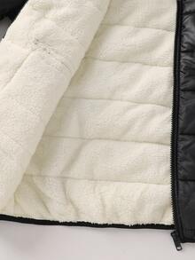 SHEIN Teen Boys' Plush Lining Puffer Bomber Jacket Thermal Lined Hooded Padded Quilted Winter Coat - Black - View 8