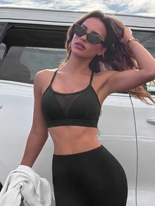 Slayform Slayform Women's Mesh Patchwork Sports Bra - Black - View 4