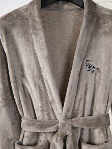 Teen Boy Embroidered Comfortable Long Sleeve Pocket Fleece Robe Loungewear Grey Fall Holiday Beach Baggy - Grey - View 6