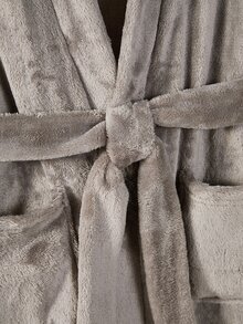 Teen Boy Embroidered Comfortable Long Sleeve Pocket Fleece Robe Loungewear Grey Fall Holiday Beach Baggy - Grey - View 7