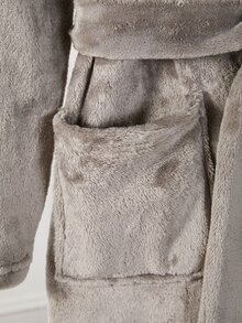 Teen Boy Embroidered Comfortable Long Sleeve Pocket Fleece Robe Loungewear Grey Fall Holiday Beach Baggy - Grey - View 5