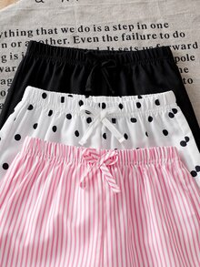 SHEIN 女童夏季休閒鬆垮長褲3件套，新款極簡條紋波點純色，4-7歲，腰帶附3D蝴蝶結裝飾，寬鬆直筒休閒褲，適合日常穿著，舒適，春秋彈性腰長褲，運動多巴胺出遊直筒寬腿褲 - 彩色 - 查看 5