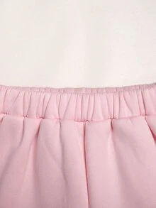 SHEIN 女童女孩粉色花卉印花圓領寬鬆衛衣寬腿運動長褲休閒套裝 - 粉色 - 查看 8
