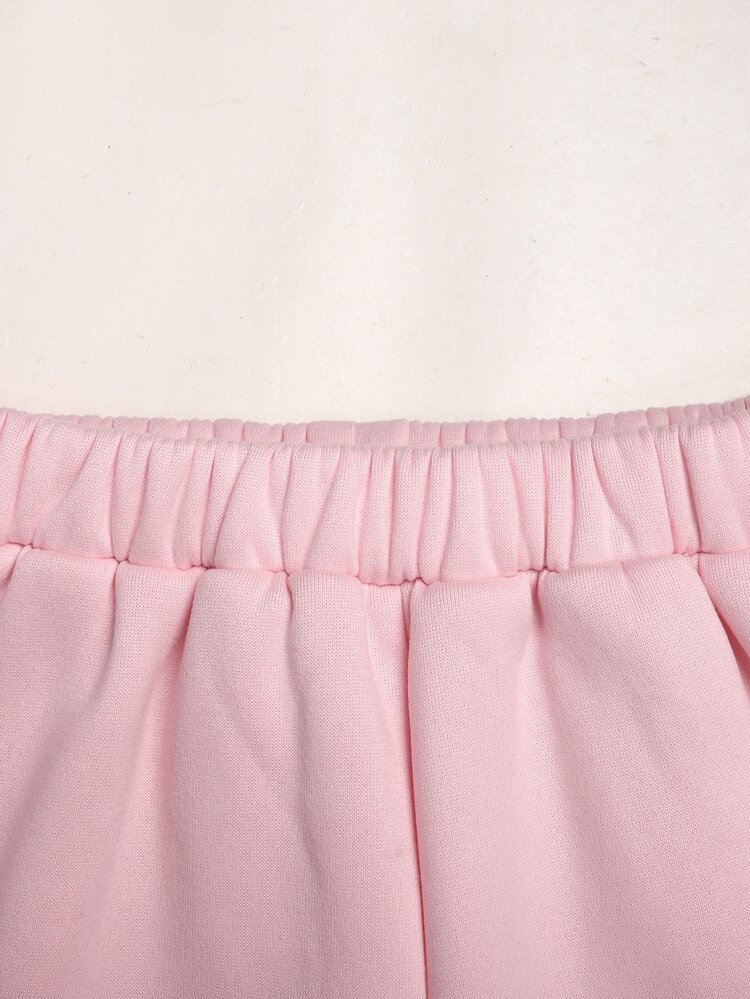 SHEIN طقم ملابس رياضي كاجوال للبنات المراهقات بلون وردي وطبعة زهور، سويت شيرت فضفاض بياقة دائرية وبنطلون رياضي طويل بساق واسعة - وردي - مشاهدة 8