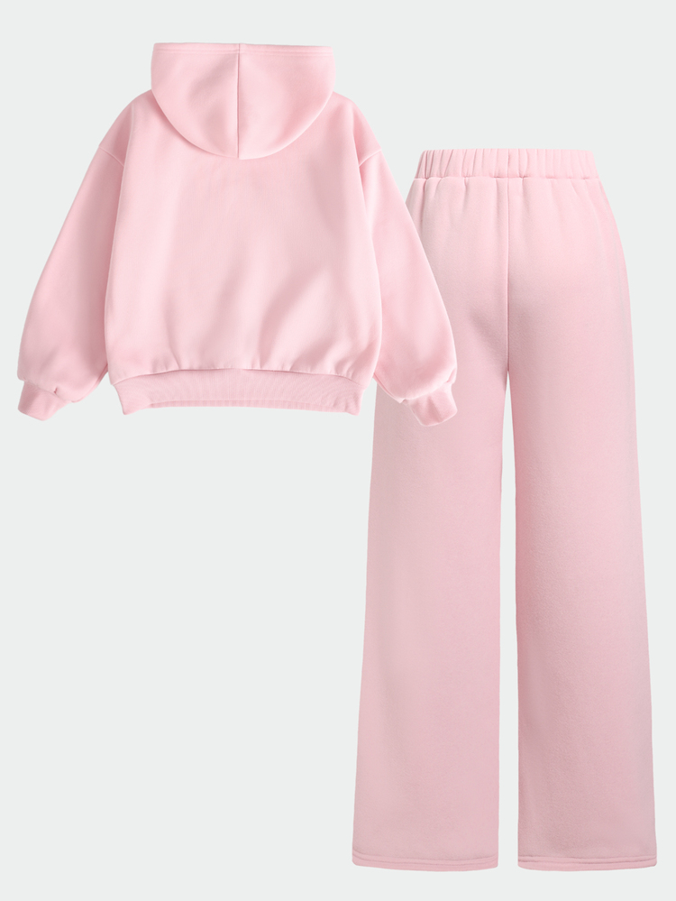 SHEIN طقم ملابس رياضي كاجوال للبنات المراهقات بلون وردي وطبعة زهور، سويت شيرت فضفاض بياقة دائرية وبنطلون رياضي طويل بساق واسعة - وردي - مشاهدة 3