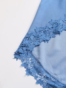 Vesra 女款淺藍色漸層對比蕾絲不對稱洋裝，適合早午餐、秋季休閒優雅穿搭 - 藍色 - 查看 7