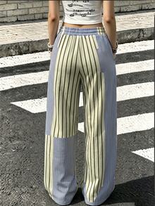 Rovax Women's Letter Print Striped Colorblock Drawstring Waist Sweatpants With Pockets - Multicolor - View 2