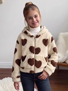 SHEIN جاكيت أبيض سادة من الفليس بغطاء رأس وسحاب للأطفال والفتيات المراهقات، معطف ناعم فروي، للعودة إلى المدرسة - أبيض - مشاهدة 15