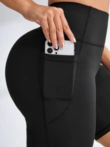 Rhythm Era Women's Yoga Shorts With Pocket, Plus Size, High Waist, Butt Lifting Fitness Workout Shorts For Outdoor Wear - Black - View 5