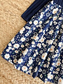 LMoss Kids 女童針織純色拼接梭織花卉下擺休閒仙女牛仔風洋裝，生日海軍藍秋季款 - 彩色 - 查看 8