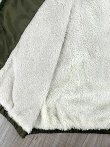 SHEIN Maternity 3-In-1 Long-Sleeve Hooded Jacket (Green And Off-White Color-Block); Features A Drawstring Waist And Warm Fleece Lining; Suitable For Winter. - Army Green - View 11