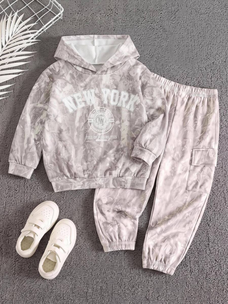 SHEIN 兒童小男孩休閒簡約 Y2K 嘻哈搖滾塗鴉運動風寬鬆舒適秋冬衛衣 - 彩色 - 查看 1