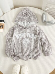 SHEIN 兒童小男孩休閒簡約 Y2K 嘻哈搖滾塗鴉運動風寬鬆舒適秋冬衛衣 - 彩色 - 查看 3