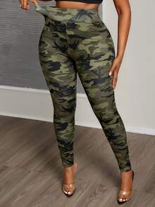 Slaydiva Autumn/Winter New Camouflage Print Plus Size Leggings For Women, Suitable For Music Festival Outfits - Multicolor - View 6