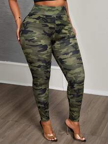 Slaydiva Autumn/Winter New Camouflage Print Plus Size Leggings For Women, Suitable For Music Festival Outfits - Multicolor - View 4