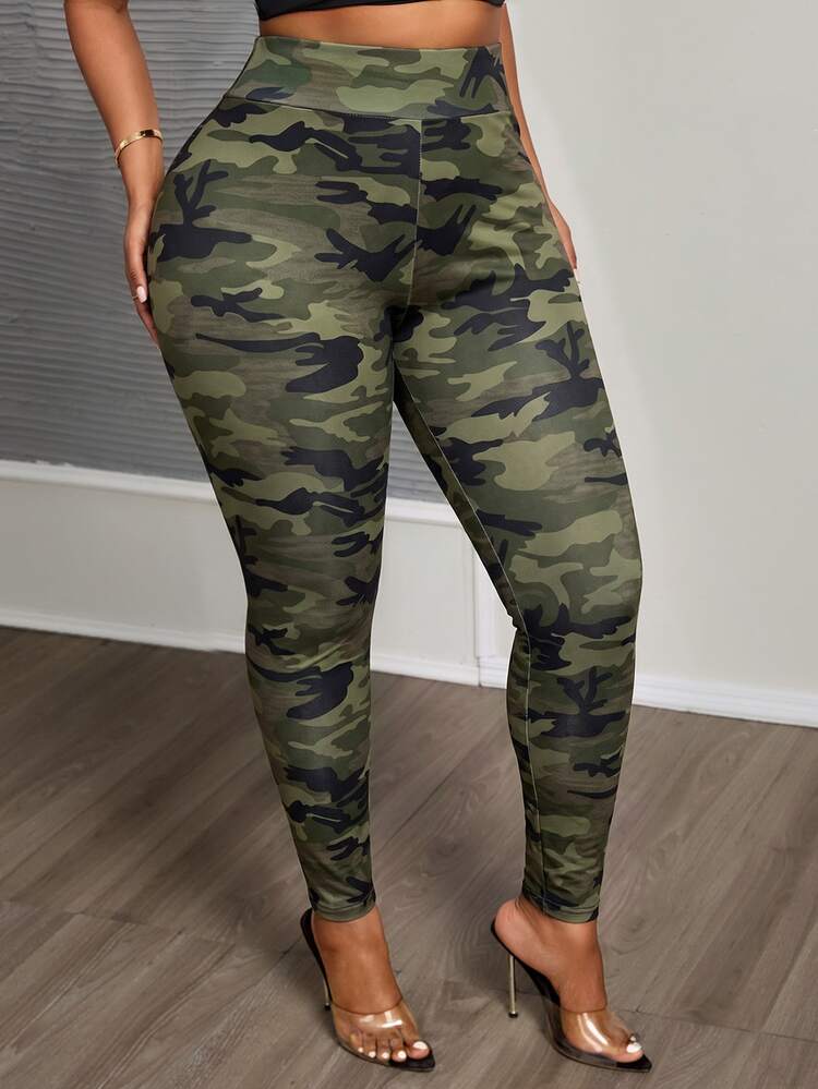 Slaydiva Autumn/Winter New Camouflage Print Plus Size Leggings For Women, Suitable For Music Festival Outfits - Multicolor - View 3