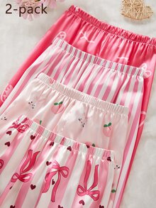 SHEIN 女童睡衣套裝，可愛印花，柔軟緞面長袖開襟衫與長褲，休閒仙女公主居家服，秋季舒適，7歲生日/嬰兒洗禮，粉紅色 - 彩色 - 查看 6