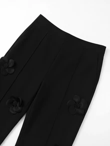 SHEIN Clasi Plus Size Women's Fashion Commuter Versatile Floral Decor Color Block Straight Leg Suit Pants - Black - View 5