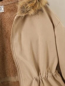 SHEIN 青少年女孩寬鬆休閒連帽簡約純色收腰長袖百搭風衣 - 卡其色 - 查看 5
