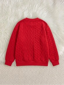 SHEIN 男嬰秋冬款人造毛編織聖誕圖案柔軟圓領長袖套頭衛衣 - 米色 - 查看 3
