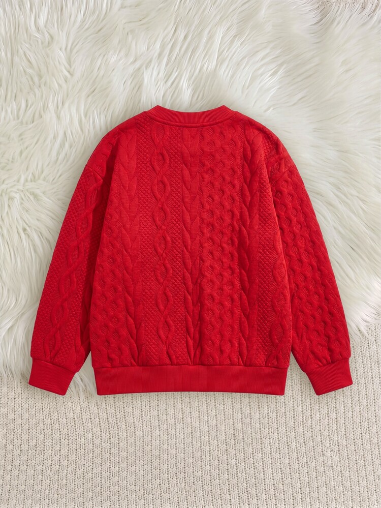 SHEIN Sweatshirt Bayi Laki-Laki Rajutan Bulu Imitasi Motif Natal Lembut Kerah Bulat Lengan Panjang - Krem - View 3