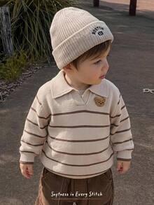 Cozy Pixies Baby Boy Cartoon Bear Pattern Knitted Soft Striped Collar Long Sleeve Pullover Autumn Winter Sweater - Brown - View 4