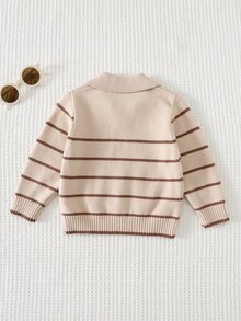 Cozy Pixies Baby Boy Cartoon Bear Pattern Knitted Soft Striped Collar Long Sleeve Pullover Autumn Winter Sweater - Brown - View 2