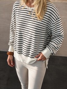 Flora Isola Flora Isola Standard Size Women's Autumn/Winter Striped Fabric Loose Top & Tight Bottom Matching Casual Daily Sports Set - Multicolor - View 5