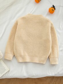SHEIN Sweater Kasual Musim Gugur dengan Pola Huruf Rajut untuk Anak Perempuan - Khaki - View 9