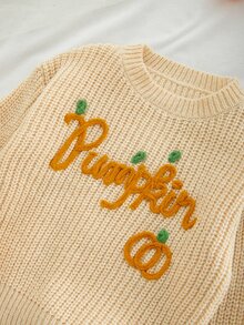 SHEIN Sweater Kasual Musim Gugur dengan Pola Huruf Rajut untuk Anak Perempuan - Khaki - View 6