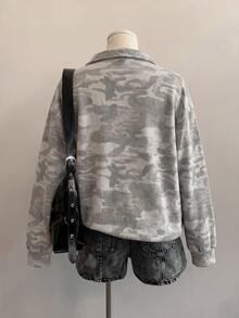 Attitoon 女款休閒立領半拉鍊寬鬆衛衣，迷彩印花圖案，秋冬女裝，復古 Y2K 風格 - 彩色 - 查看 5