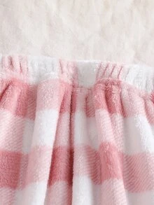 女童簡約時尚字母刺繡圖案圓領長袖格紋褲舒適2件套 抓絨內裡加厚 秋冬款 - 粉色 - 查看 5