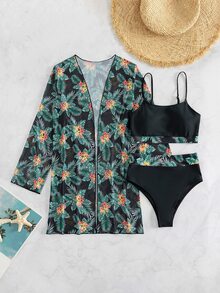 SHEIN Swim 3pcs/Set Printed Bikini Swimwear (Assorted Prints) - Green - View 4