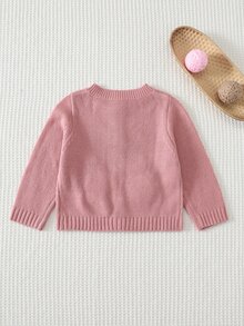 Cozy Pixies Baby Girl Cartoon Rabbit Pattern Knitted Soft Round Neck Long Sleeve Autumn Cardigan - Pink - View 2