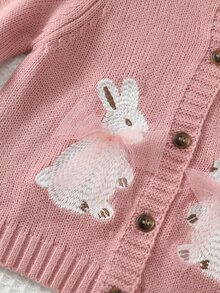 Cozy Pixies Baby Girl Cartoon Rabbit Pattern Knitted Soft Round Neck Long Sleeve Autumn Cardigan - Pink - View 10