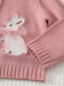 Cozy Pixies Baby Girl Cartoon Rabbit Pattern Knitted Soft Round Neck Long Sleeve Autumn Cardigan - Pink - View 5