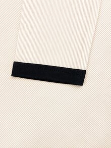 SHEIN 女款拼色 Polo 領羅紋針織連身內衣，修身長袖底層，法式黑白飾邊翻領，高彈力收腰塑形內著，奶油白對比飾邊 V 領 Polo 針織連身衣，垂直條紋顯瘦 - 彩色 - 查看 3