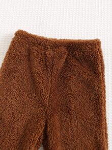 Cozy Pixies 新生女嬰彩色熊圖案抓絨內裡加厚圓領長袖套頭運動衫與鬆緊腰長冬褲2件套 - 棕色 - 查看 4