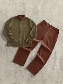 HIMLAND Men's Single-Breasted Long Sleeve Shirt And Pocket Trousers Set - Multicolor - View 11