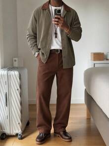 HIMLAND Men's Single-Breasted Long Sleeve Shirt And Pocket Trousers Set - Multicolor - View 14
