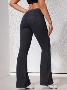 SHEIN ICON 女款休閒日常牛仔褲，附口袋與鈕扣設計 - 黑色 - 查看 2