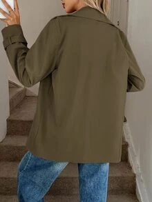 Easowa 女款純色時尚百搭日常休閒法式經典風衣 橄欖綠 秋季教師節辦公日常穿搭 - 摩卡棕 - 查看 4