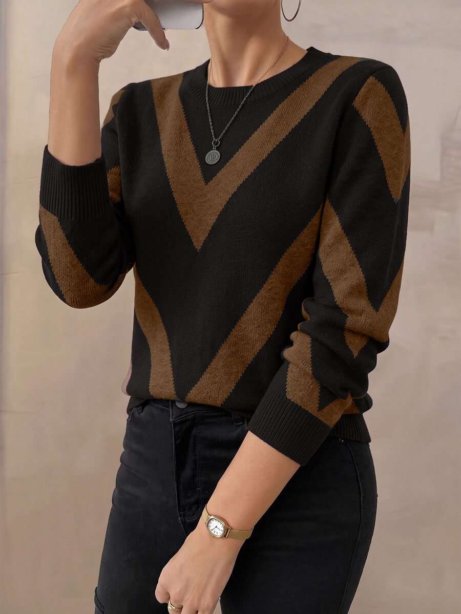 SHEIN LUNE 秋冬新款鑽石條紋套頭毛衣