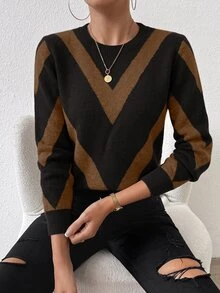 SHEIN LUNE 秋冬新款鑽石條紋套頭毛衣 - 彩色 - 查看 8